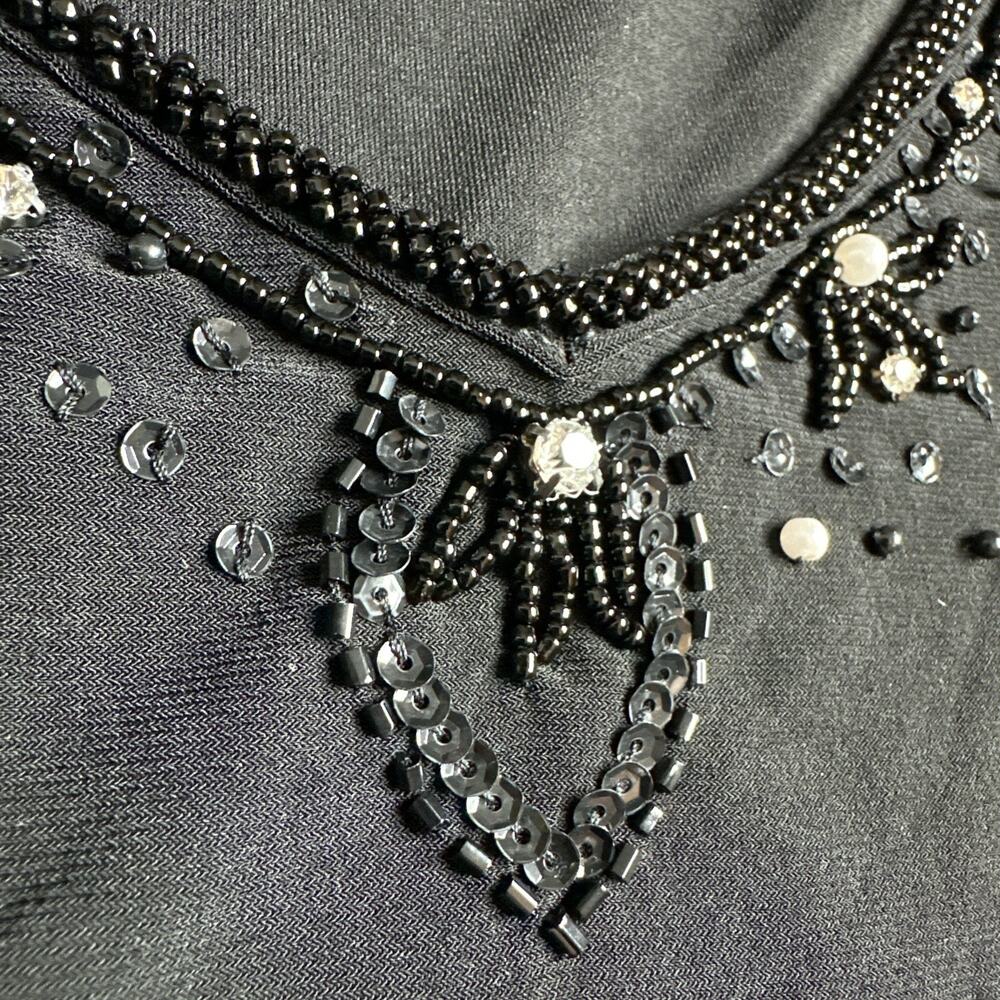 Y2K Whimsigoth Black Beaded Top Medium Vintage Pearl Embellished Fairycore Goth - Picture 9 of 12